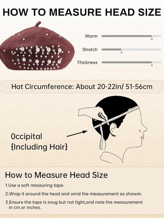 Women\'s Classic French Wool Beret Pearl & Rhinestone Embellishment Hat Coffee main image 5